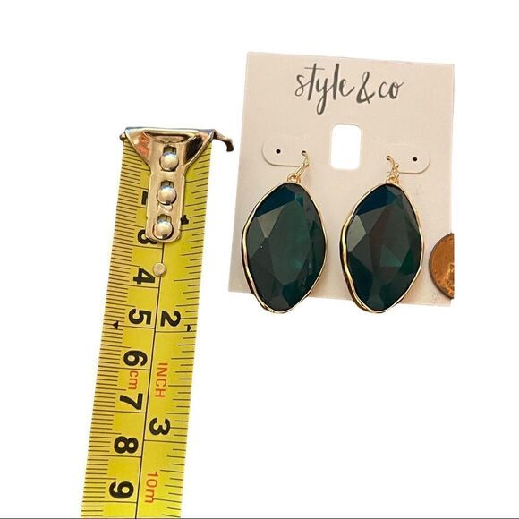 NWT Style & Co dangle earrings green gold - Picture 3 of 4